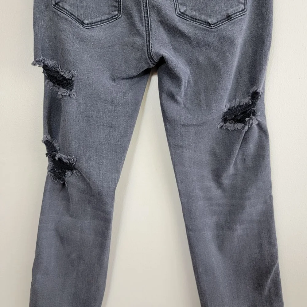 American Eagle Hi Rise Jegging Skinny Jeans Distressed Chewed Raw Black AE 4
